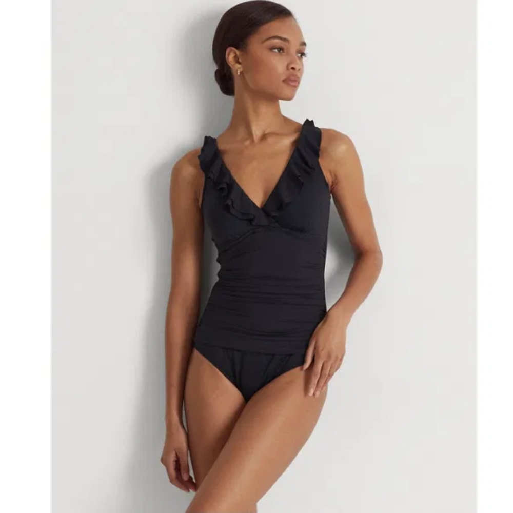 NWT Ralph Lauren Underwire Beach Club Ruffle Trim Surplice One Piece Swimsuit